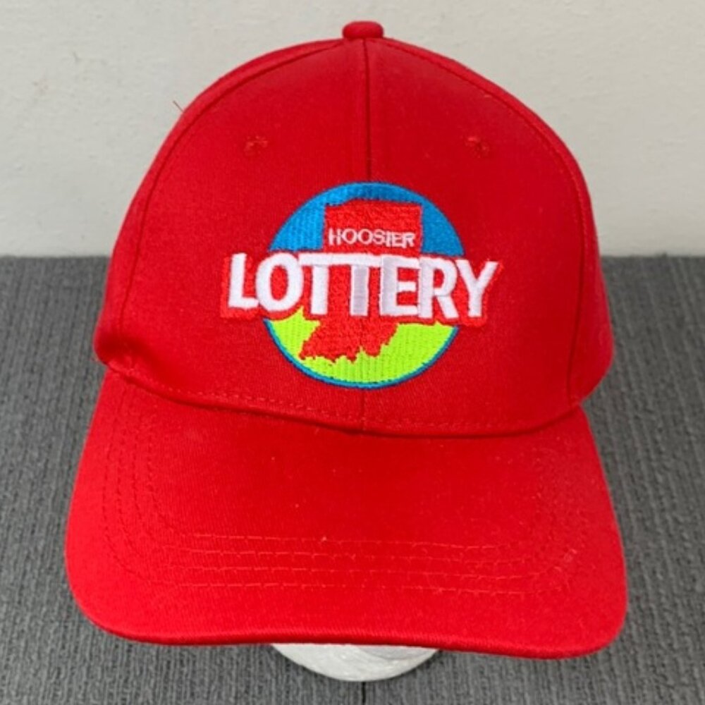 Indiana Hoosier Lottery Baseball Hat Unisex Adjustable Red Strapback Goldleaf
